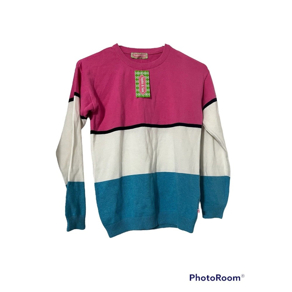 NWT Sophie And Sam Kids 12 Girls Sweater Blue Pink And Blue Pullover Color Block